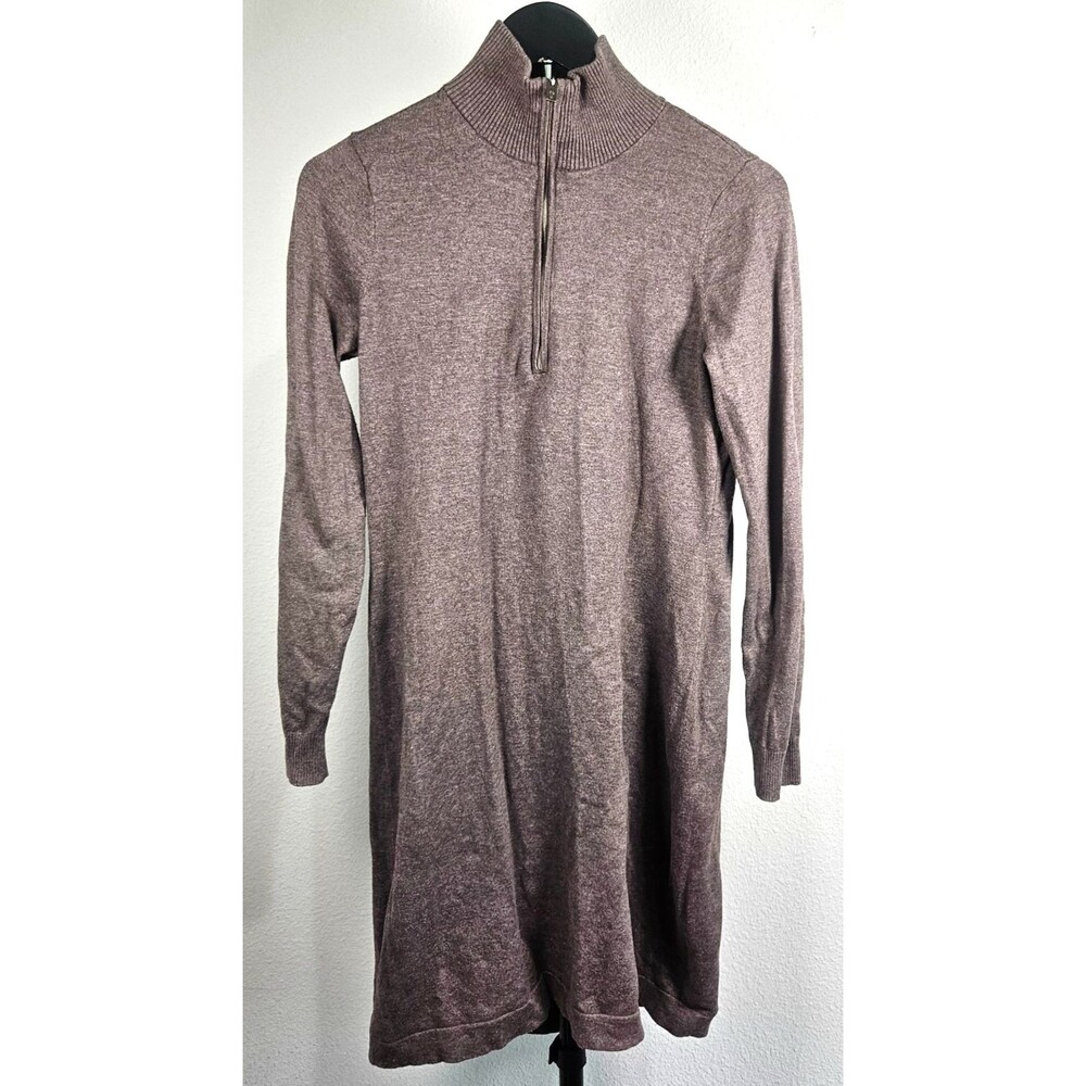 Tommy Bahama Sweater Dress S/P Brown 1/4 Zip Mock Neck Knit Long Sleeve Midi
